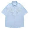 Camisa Floral Bordada Estilo Retrô Japonês de Verão 2026 para Homens e Mulheres, Camisa de Manga Curta Waffle Solta Estilo Designer Bf para Homens