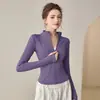 Jaqueta de Yoga de Veludo Espesso Estilo Primavera Feminina Cardigã com Zíper Gola Alta Emagrecedor Elástico Manga Longa Top Quente