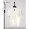 Camisa Polo de Punto Hueco de Seda de Hielo Color Verde Pino Manga Corta Estilo Old Money Cuello Camisero Camiseta Dropshipping Transfronterizo Fábrica al por Mayor