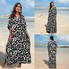 Vestido Longo Solto Plus Size de Viscose Estilo Europeu e Americano para Férias, Saída de Praia com Proteção Solar, Vestido de Praia para Mulheres