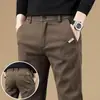 Calça masculina casual, novo estilo coreano preto, calça de perna reta fashion e versátil, calça social solta slim-fit, cor cinza moderna