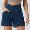 Pantalones Cortos Populares de Mezclilla Elástica de Tiro Alto Transfronterizos para Mujer, Pantalones Cortos Deportivos Adelgazantes, Pantalones de Mezclilla Negros de Pierna Recta