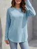 Novedad Otoño/Invierno 2026 Ropa Femenina Transfronteriza Europea y Americana Color Sólido Casual Holgada Cuello Redondo Dobladillo Curvo Alto-Bajo Top para Mujer