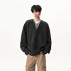 Suéter Mesclado Falso de Duas Peças com Decote V para Homens, Outono e Inverno, Estilo Preguiçoso e de Alto Padrão, Malha Solta de Manga Longa Estilo Americano para Adolescentes