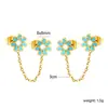 Pendientes Largos Dobles de Personalidad Europea y Americana, Cadena Larga Simple, Combinan con Todo, Sentido Fresco, Acero Inoxidable con Goteo de Aceite Floral, Pendientes Dulces para Niñas