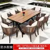 Mesas e Cadeiras de Exterior para Pátio de Villa, Jardim, Terraço, Estilo Lazer, Cadeiras de Rattan Domésticas, Conjunto de Mesa de Madeira Plástica, Mesa e Cadeiras de Rattan Trançado de Exterior