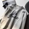 Sudadera con estampado de letras para mujer, otoño e invierno, forrada de polar, gruesa, holgada, estilo casual, estilo europeo, oversize, sin capucha, top de cuello redondo