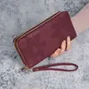 Carteira feminina antiga com zíper duplo, grande capacidade, casual, longa, nova, bolsa para celular, porta-moedas, bolsa para cartão, multicamadas