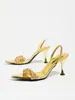 Sandalias de tacón de punta cuadrada con una correa y pedrería, estilo femenino de alta gama, sandalias romanas sexy francesas para uso en exteriores, transfronterizas