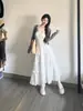 Falda Blanca de Corte A de Cintura Alta Talla Plus para Mujer, Temporada de Primavera, Falda de Pastel en Capas con un Estilo Suave, con Diseño Calado de Ganchillo