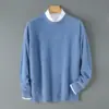 Otoño e Invierno Nuevo Suéter de Punto Versátil Holgado de Lana con Cuello Redondo para Hombre, Suéter Casual de Color Sólido, Ropa Exterior Cálida, Capa Base