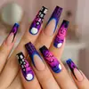 Estilo Halloween Castillo Morado de Halloween Luna Llena Adecuado para que lo usen las Mujeres Uñas Desmontables Pegatinas para Uñas de Halloween 24 piezas