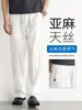 Pantalones de Lino Tencel para Hombre, Estilo Delgado de Verano, Pantalones Casuales con Cintura Elástica, Pantalones de Hombre Estilo Old Money, Pantalones Blancos de Algodón y Lino de Pierna Recta