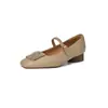 Otoño 2024 Nuevo Estilo Zapatos de Piel de Oveja Punta Redonda Tacón Medio Capa Única Zapatos Mary Jane Vintage con Correa de una Sola Palabra Tacón Grueso Piel Suave Zapatos Mary Jane para Mujer