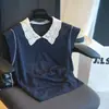 Camiseta de Punto a Rayas de Manga Corta Estilo Coreano Verano Nuevo Cuello Polo Estilo Old Money Casual Estilo Perezoso Versión Delgada H062513