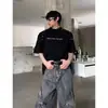 Camiseta Masculina Verão Acolchoada nos Ombros Peso Pesado Americana Design Nicho Corrente de Metal Senso de Design Manga Curta Senso de Alto Padrão Cool Rebelde Meia Manga