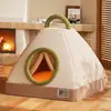 Caseta para Perros Tipo Cajón, Forrada de Felpa en Invierno para Mantener Caliente, Caseta para Gatos Espaciosa Semi-Cerrada, Caseta para Perros de Cuero Texturizado, Adecuada para Todas las Estaciones