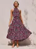 Vestido para mujer 2025 nuevo con cuello halter estampado de ondas y cordones