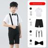 Roupa Formal para Meninos Roupa de Performance Infantil Estudante Apresentação de Piano Pajem Camisa Branca Calça Preta Manga Curta Shorts Suspensórios Clipe