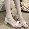 Zapatos de tacón alto para mujer, punta cuadrada, tacón grueso, con falda, tamaño pequeño, diseño francés, gama alta, tacón medio, primavera y otoño 2025