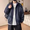 Jaqueta bomber azul escuro com gola alta masculina outono solta estilo de rua jaqueta de beisebol legal top esportivo casual da moda