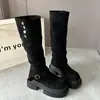 Botas Altas Maillard Petite para Mujer 2025 Verano y Otoño Nuevo Estilo Fruncidas Apiladas Botas Vaqueras Botas Largas de Montar