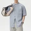 Ropa Popular para Hombre / Camisa Ligera de Lino de Manga Corta Estilo Old Money para Hombre, Camisa Casual Holgada Retro Americana