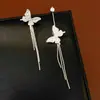 Brincos de Agulha de Prata com Zircônia, Laço e Pingente de Gota com Franjas, Brincos de Luxo Leve de Alto Padrão, Acessórios de Festa, Joias de Orelha Modernas e Elegantes