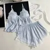 Conjunto de Pijama de Camisola de Seda para Mujer de Verano con Estampado Plateado, Cómodo Conjunto de Dos Piezas de Camisola y Shorts para Estar en Casa