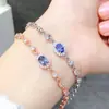 Pulsera de Tanzanita Natural con Color Fuego Brillante, Incrustación Fina de Plata 925, Piedra Principal 5*7mm, Soporte de Tanzanita Natural