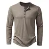 Chegada Nova Primavera 2026 Amazon Camiseta Masculina de Algodão Bambu com Gola Henley Manga Longa Moda Masculina Fina Casual