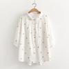 Ropa de Verano 2025 Estilo Japonés Camisa de Gasa de Algodón de Manga Tres Cuartos para Mujer Holgada Flor Bordada Algodón Puro Camisa de Manga Corta