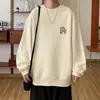 Moletom casual masculino de outono, versátil, moderno, para atividades ao ar livre, com forro de fleece, peso pesado, gola redonda