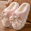 Pantuflas de Algodón para Mujer, Pantuflas con Lazo para Otoño e Invierno, Cálidas Pantuflas de Felpa Antideslizantes de Suela Gruesa para el Hogar
