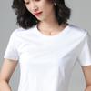 80 Algodão Mercerizado Gola Redonda Decote Em V Branco Slim High-End Slim Meia Manga Assentamento Novo Algodão Verão Manga Curta T-shirt Mulheres