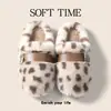 Pantuflas de Felpa con Estampado de Leopardo para Mujer, Pantuflas de Algodón Gruesas y Cálidas para el Hogar en Invierno, Pantuflas Peludas Lindas para Interiores y Exteriores