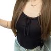 Camisola Feminina Desejo Puro Estilo Ins com Alça de Laço Doce Versátil Peça Única com Bojo Fixo Envolto no Peito Feminino