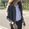 Cardigã de Tricô Feminino Outono Inverno Novo Estilo Cinza Fino Estilo Primavera Gola Redonda Roupa de Exterior de Primavera Antecipada Suéter