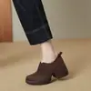 Zapatos de Mujer Retro Estilo Británico de Gamuza con Punta Redonda y Tacón Grueso, Simples y Versátiles para el Trabajo, Mocasines sin Cordones, Zapatos Pequeños de Cuero para Mujer