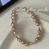 Ounihan Prata Esterlina S925 Prata Quebrada Pulseira de Pérola Rosa Pulseira Natural de Água Doce Feminina Design Doce Ins