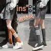 Calcetines de pantorrilla para primavera, Calcetines de algodón, Calcetines versátiles adelgazantes de cuatro rayas, Calcetines largos para mujer, Estilo Preppy, Estilo Jk, Estilo Japonés, Versión Coreana, Calcetines Tb