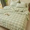 Juego de cama de cuatro piezas de algodón 100% grado A, tejido en color, algodón lavado, suave y cómodo, con un diseño minimalista y un juego de cuatro piezas de algodón puro