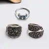 Anillo Vintage de Plata de Ley Mariposa Negra Tinta Cara Ancha Pegamento Goteando Mariposa de Moda Boca Viva Ajustable Anillo Dedo Índice Joyería