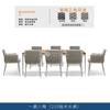 Mesa e cadeira de vime nórdicas para áreas externas, combinação de mesa de jantar para lazer, sofá individual, mesa de centro, móveis para pátio, atacado