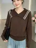Suéter de punto oversized de manga larga estilo universitario, nueva colección otoño 2026, estilo coreano, corte holgado, moderno, sencillo y casual