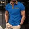 2024 Amazon Novo Waffle Masculino Transfronteiriço Bolso no Peito Manga Curta Botão Top