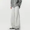Pantalones de chándal para hombre de corte angulado de alta resistencia, color blanco y gris, marca moderna estilo americano, corte holgado, caída suave, pierna ancha, pantalones deportivos casuales