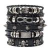 Estilo Punk Retrô Europeu e Americano Pulseira de Estrela Caveira Preta Peça Múltipla Personalizada Tendência Simples Conjunto Couro Mão