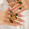 Anillo Retro Francés de Acero Inoxidable con Piedra Natural para Mujer Joyería que no se decolora Diseño de Nicho Versátil Anillo Abierto de Acero de Titanio