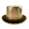 Sombreros de copa de tela compuesta de EVA dorada estampada hechos a medida por el fabricante, Sombreros Lincoln para actuación en escenario, Sombreros de mago dorados y plateados dorados estampados